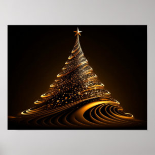 Abstracte kerstboom van gouden lijnen poster