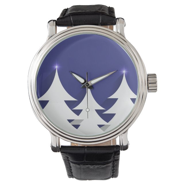 Abstracte kerstboom zwart  leder horloge (Voorkant)