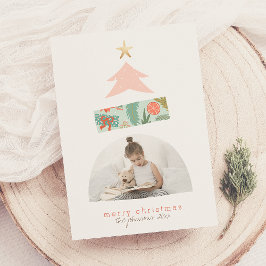 Abstracte kerstboomfoto Roze & Mint Feestdagenkaart