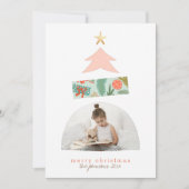 Abstracte kerstboomfoto Roze & Mint Feestdagenkaart (Voorkant)