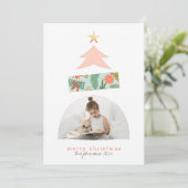 Abstracte kerstboomfoto Roze & Mint Feestdagenkaart (Staand voorkant)