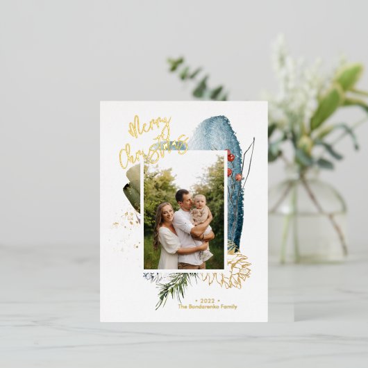 Abstracte kerstfeestdag met feestdag folie feestdagen briefkaart (Staand Voorkant)