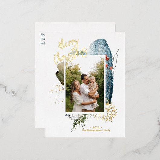 Abstracte kerstfeestdag met feestdag folie feestdagen briefkaart (Voorkant / Achterkant)