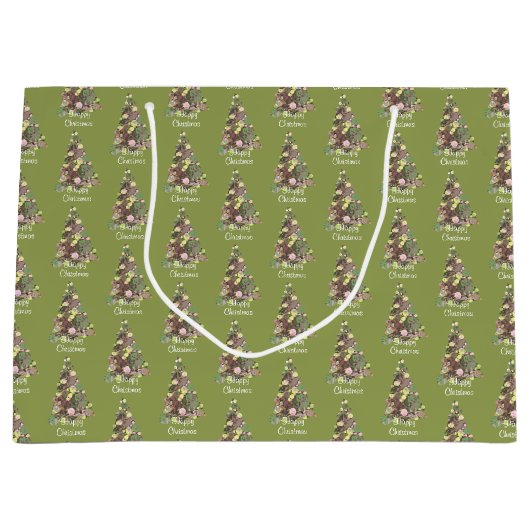 Abstracte kerstfeestdag met vrolijk kerstlef groot cadeauzakje (Voorkant)