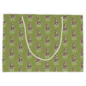 Abstracte kerstfeestdag met vrolijk kerstlef groot cadeauzakje (Achterkant)