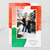 Abstracte kerstfoto met rode en groene Waterverf Feestdagenkaart (Voorkant / Achterkant)