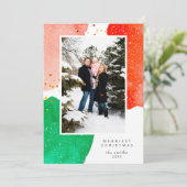 Abstracte kerstfoto met rode en groene Waterverf Feestdagenkaart (Staand voorkant)