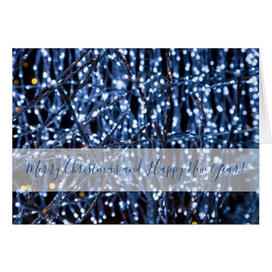Abstracte kerstkaart met blauwe lichten (Voorkant Horizontaal)