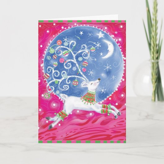 Abstracte kerstkaart rendiermoonretro feestdagen kaart (Voorkant)