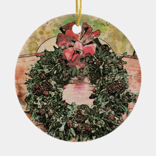 Abstracte kerstkransversiering keramisch ornament (Voorkant)