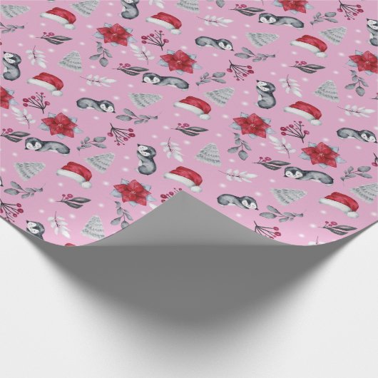 Abstracte Kerstmutsen Winterbessen Moderne Kerst Cadeaupapier (Hoek)