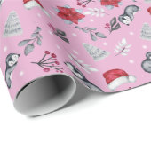 Abstracte Kerstmutsen Winterbessen Moderne Kerst Cadeaupapier (Rol Hoek)