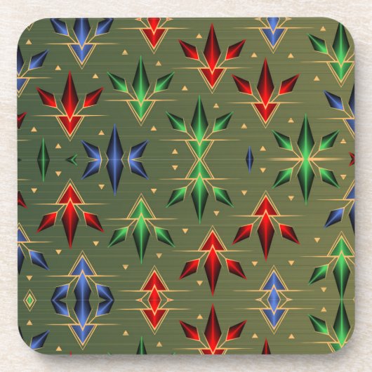 Abstracte kerststerren Groen, Rood, Blauw Bier Onderzetter (Voorkant)