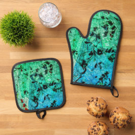 Abstracte keuken, Gerecyclede gestreken plastic kl Ovenwant & Pannenlap Set
