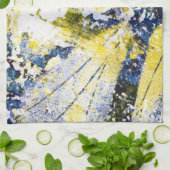 Abstracte keukenhanddoek in blauw en geel (Gevouwen)