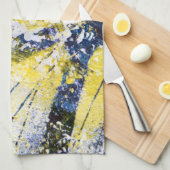 Abstracte keukenhanddoek in blauw en geel (Quarter Fold)