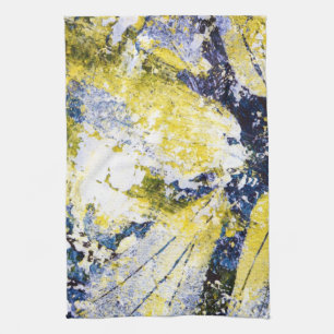 Abstracte keukenhanddoek in blauw en geel