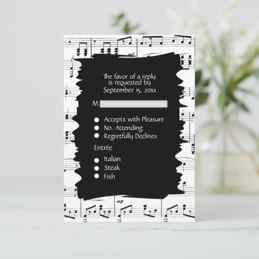 Abstracte keuzemogelijkheid Muziek zwart en wit RS RSVP Kaartje (Staand voorkant)