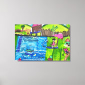 Abstracte kindertekening: Fun aan het zwembad Canvas Afdruk (Voorkant)
