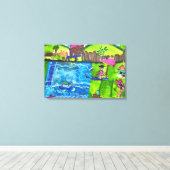 Abstracte kindertekening: Fun aan het zwembad Canvas Afdruk (Insitu (Houten vloer))