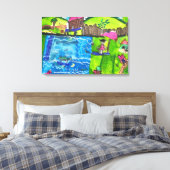 Abstracte kindertekening: Fun aan het zwembad Canvas Afdruk (Insitu (Slaapkamer))