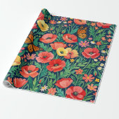 Abstracte klaprozen monarch cadeaupapier (Uitgerold)