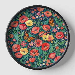 Abstracte klaprozen vlinders botanische kunst klok