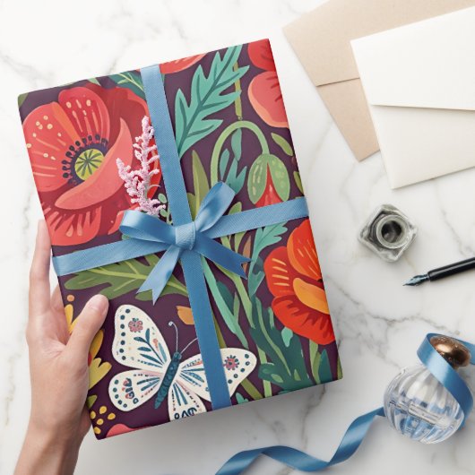 Abstracte klaprozen vlinders inpakpapier (Geschenken)