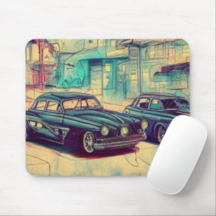 Abstracte Klassieke auto's van 1950 Muismat