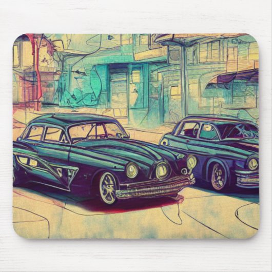 Abstracte Klassieke auto's van 1950 Muismat (Voorkant)