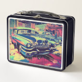 Abstracte Klassieke Cars 1950s Metal Lunch Box (Voorkant)