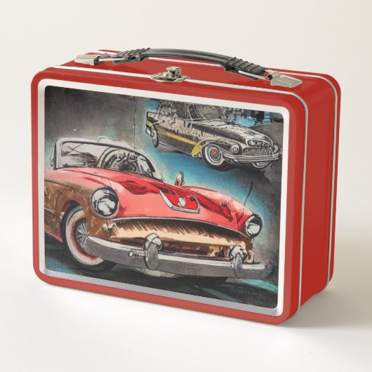 Abstracte Klassieke Cars 1950s Metal Lunch Box (Voorkant)