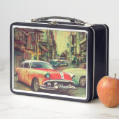Abstracte Klassieke Cars 1950s Metal Lunch Box (In situ)