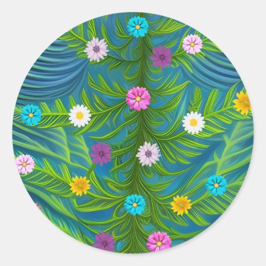 Abstracte kleine Daisy Garden Ronde Sticker (Voorkant)
