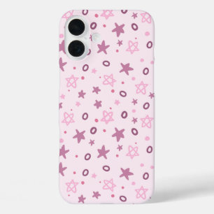 Abstracte kleine roze sterren en cirkels iPhone 16 plus hoesje