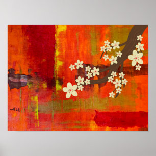 Abstracte kleur achtergrond met witte bloemen poster