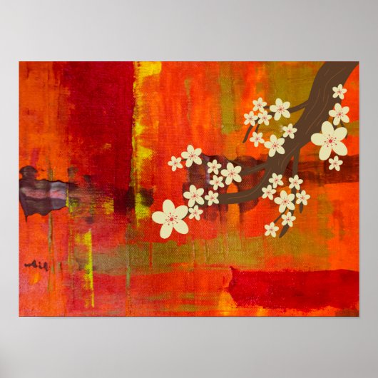 Abstracte kleur achtergrond met witte bloemen poster (Voorkant)