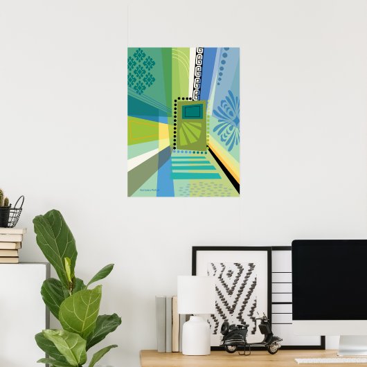 Abstracte Kleur Collage Blauw en Groen Poster (Thuiskantoor)