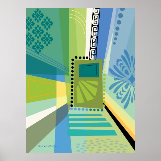 Abstracte Kleur Collage Blauw en Groen Poster (Voorkant)