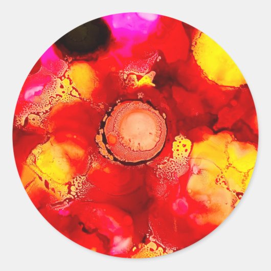 Abstracte kleur rood en roze ronde sticker (Voorkant)