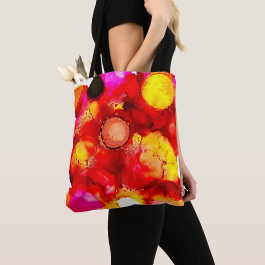 Abstracte kleur rood en roze tote bag (Dichtbij)