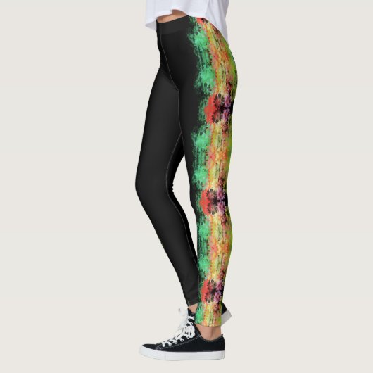 abstracte kleur splash bloemontwerp op zwart leggings (Links)