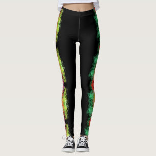 abstracte kleur splash bloemontwerp op zwart leggings