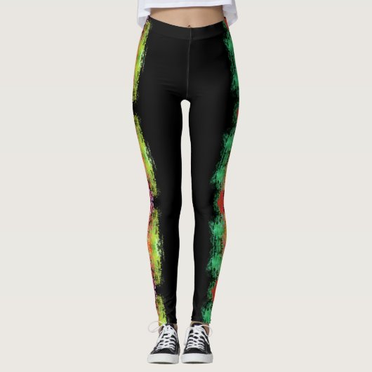 abstracte kleur splash bloemontwerp op zwart leggings (Voorkant)