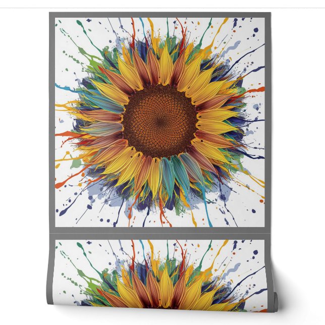 Abstracte Kleur Splash Zonnebloem Art Design Behang (Afrollen)