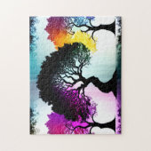 Abstracte kleur Splashes op Silhouette Black Trees Legpuzzel (Verticaal)