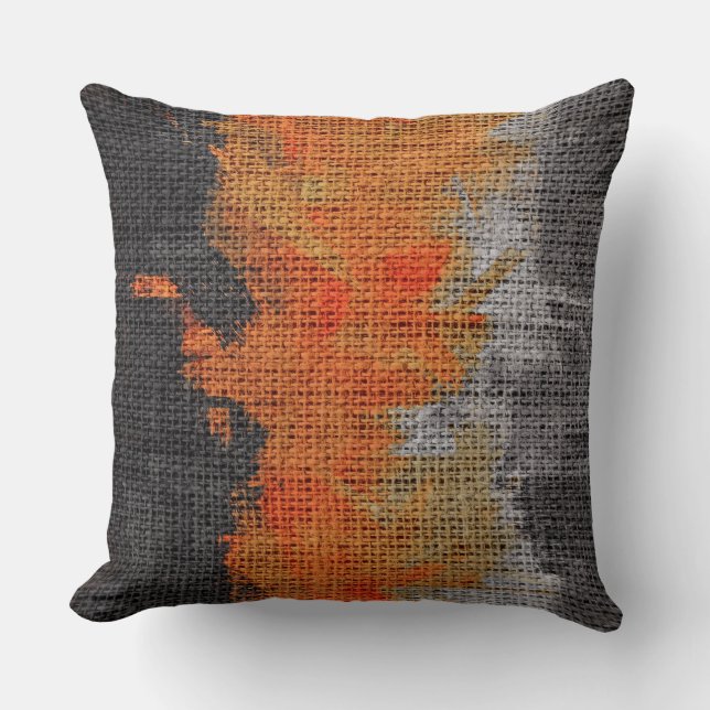 Abstracte Kleur Verfkwast Ruw Jute #18 Kussen (Voorkant)