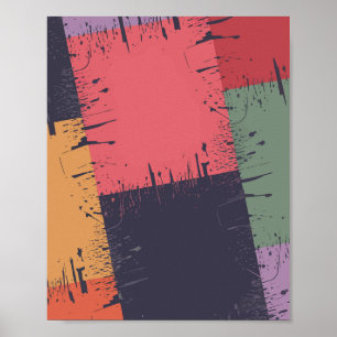 Abstracte kleurblokken met verfspettereffect poster