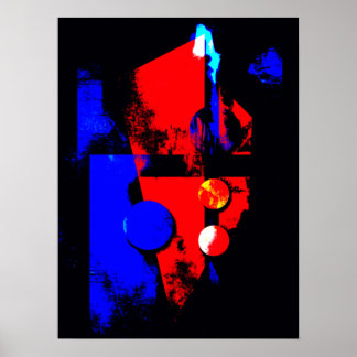 Abstracte kleuren 008, rood, blauw en zwart poster