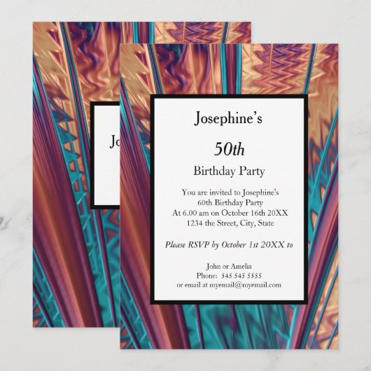 Abstracte kleuren 50th Birthday Party Kaart (Voorkant / Achterkant)